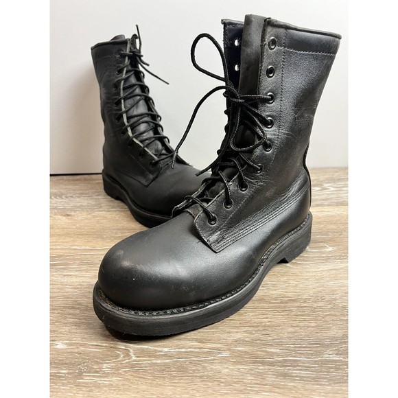 Addison Shoe Company Mens Combat Boots Round Toe Lace Up Leather Black Size 5 W - Picture 1 of 11